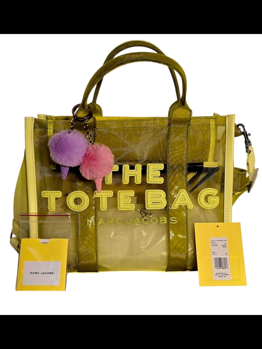 Marc Jacobs The Tote Bag Mesh Bright Green Medium Crossbody NEW With Tags $250